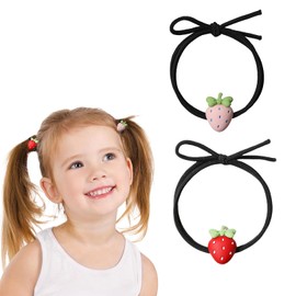 Strawberry Hair Ties for Baby Girls Toddler - 2Pcs Strawberry Black Hair Elastics No Damage Soft Rubber Hair Bands Hair Ropes Ponytail Holders Cute Hair Accessories for Girls Teens Gifts
