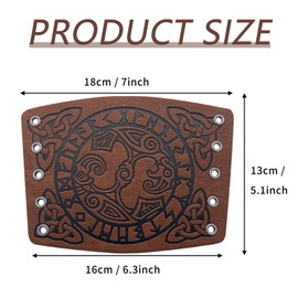 2Pcs Retro Leather Gauntlet Wristband Medieval Knight Buckle Arm Bracers Viking Wrist Leather Antique Bracer Runic Compass Bracers for Adult Men Women