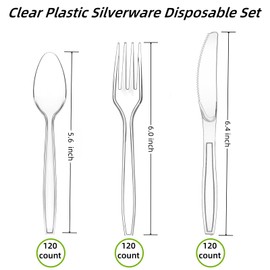 360 Count Heavy Duty Clear Plastic Silverware,120 Forks,120 Spoons,120 Knives,BPA-Free,Heat Resistant, Disposable Plastic Utensils Set, Plastic Cutlery Set，Set for Home/Wedding Party/Outdoor