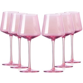 comfit Pink Wine Glasses Set Of 6 - Crystal Colorful Wine Glasses With Long Stem and Thin Rim,Modern Colored Wine Stemware for Wedding,Birthday,Anniversary16oz(Pink)