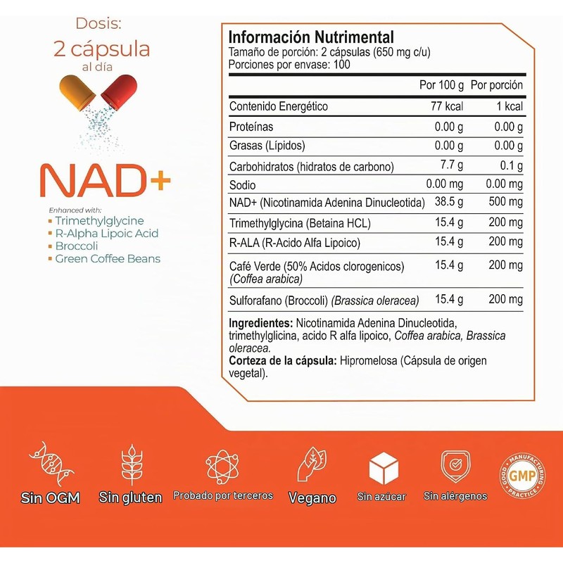NAD+ Puro y Resveratrol 98% para Energía Celular, Antioxidantes y