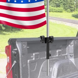 No Drilling Side Flag Pole Mount Kit for Truck Bed, Universal Black Flagpole Holder Fit Up to 1.5" Pole, Comes with Silicone Patches to Protect Your car Paint