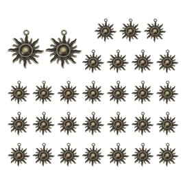 PATIKIL Sun Charm, 30 Pcs Alloy Vintage Pendant for Woman Necklace Earring Bracelet Jewelry Making and DIY Crafts, Dark Bronze, 1.1 x 1 Inch