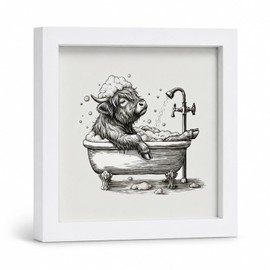 Funny Highland Cow Bathroom Wall Art Decor, 7x7 Inch