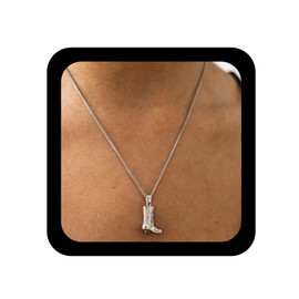 IRCOMULTI Iaceble Cowboy Boot Necklace Silver Boot Pendant Necklace Western Cowboy Chain Necklaces Vintage Western Boots Necklaces Jewelry for Women