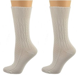 Sierra Socks Women's Classic Cable Knit Acrylic Crew Winter Socks 2 Pair Pack (White)