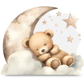 Bärchen Geschenk Holzkarte - Bärchen auf Mond Geburtstagskarte | Mond Deko, Baby Geschenk, Geburtstagsgeschenk Baby, Niedliche Baby Geschenkidee mit Bärchen, Geschenk zur Geburt mit schlafendem Bär