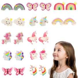 12 Pairs of Clip Earrings Kids Girls Ear Clips Girls Clip Earrings Girls Ear Clips Children Magnetic Earrings Girls Pretty Unicorn Princess Earring Set