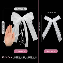 SNAIL GARDEN Pack of 10 Car Bows Wedding XXL Set - Handmade Satin Ribbon Decoration with Pearl Chains & Multilayer Tulle (30 x 16 cm) Paint-friendly Wedding Decoration for Car White