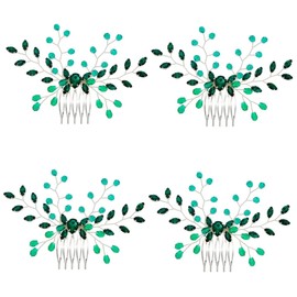 Minkissy 4pcs Green Crystal Rhinestone Hair Comb for Women Elegant Wedding Hair Accessory for Brides Lightweight Side Comb for Parties and Special Occasions