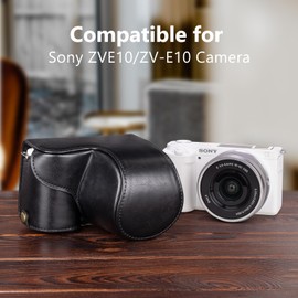 MUZIRI KINOKOO ZVE10 Camera Case - Compatible with Sony ZV-E10 ZVE10 with 16-50 mm Lens - PU Leather Case with Adjustable Shoulder Strap - Black