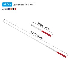 PATIKIL 1.2M/4Feet Telescopic Handheld Flagpoles, 4Pcs Retractable Teachers Pointer Stick Banner Flag Pole for Tour Guide Teaching Black,Blue,Red, Orange