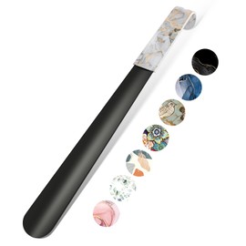 Gukeniu 16.5 Inch Long Handle Shoe Horn for Seniors Men Women Kids, Metal Shoe Horns for Boots, Platinum Marble