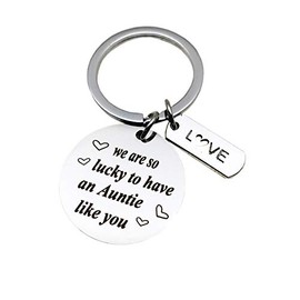 Aunt Auntie Keychain Jewelry Gifts - We are So Lucky to Have an Auntie Like You Keychain Gift from Nephew Niece Birthday Christmas Gifts
