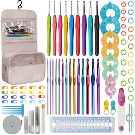 RealPlus 108PCS Crochet Kit for Beginners, 14 Sizes Crochet Hooks, Crochet Hook Set with Ergonomic Soft Handle, Gift for Women, Crochet Tool with Storage Bag