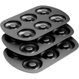 Tiawudi Non-Stick 6-Cavity Donut Baking Pans, Makes Standard, Black