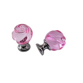 Annakideya Pack of 8 Pink Round Rose Crystal knobs with zinc Alloy Base Cabinet pulls Dresser Wardrobe Handles