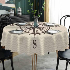 AOYEGO Compass Round Tablecloth 60 Inch Pointer Direction Nautical Adventure Table Cloth Polyester Tablecloths for Home Decor, Parties, Picnic