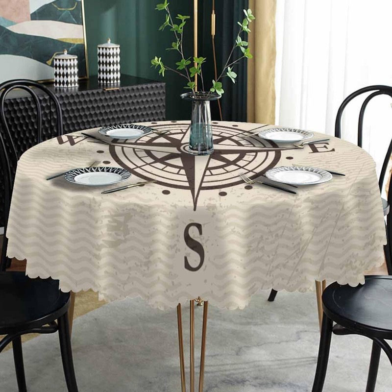 AOYEGO Compass Round Tablecloth 60 Inch Pointer Direction Nautical Adventure
