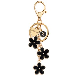 Suweibuke Initial Letter Keychain with Love You Heart, Cute Key Chain Gift for Women Girl, Charm for Keys Handbags Backpacks (Black-W)