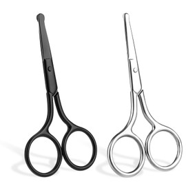 2 Stück Edelstahl Nasenhaarschere mit Runder Spitze, 10cm Bartschere Augenbrauenschere Augenbrauentrimmer Stumpfer Abgerundeter Nasenhaar Schere Reise-Trimmschere für Haare Wimpern Schnurrbart