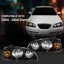 CHEDA Headlights Assembly Clear Lens Black Housing Compatible with Hyundai Elantra 2004-2006 Headlamps Front Corner ‎921012D550, 921022D550, HY2502130, HY2503130