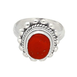Womens Ring | Sterling Silver Red Agate Dress Ring (Size P) 8x11mm Head | One of a Kind Jewellery