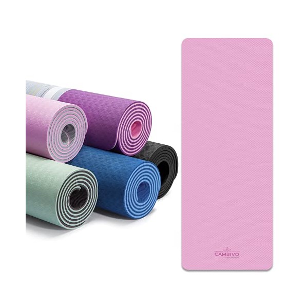 CAMBIVO Yoga Mat for Women Men Kids, Extra Thick Yoga Mat Double-Sided Non Slip, Professional TPE Yoga Mats, Workout Mat for Yoga, Pilates and Floor Exercises(Pink,Gray)