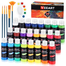 24 Colors Acrylic Paint Set, Yeeart Acrylic Paint, 2oz Bottles Classic Color, Rich Pigmented Canvas Paint, Professional Craft Paint Kit, Premium Non-toxic Paints for Artists, Acrylic Paint Set for Kids & Adults, Art Supplies for Canvas Painting Rocks Woo