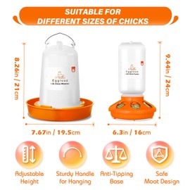 Eggluuz Chick Feeder and Waterer Kit Automatic Chicken Feeder and Waterer Set, 1L Chick Feeder and 1.5L Chick Waterer with 3 Heights Adjustable Legs
