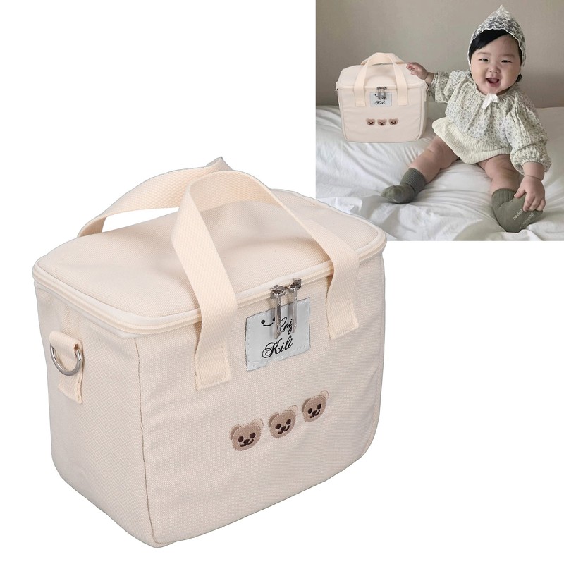 Insulated Lunch Bag Embroidered Bear Waterproof Leakproof Adjustable Straps Lunch