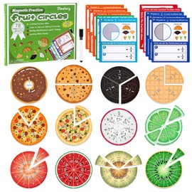 Meetory Fractions Resources for Children, Magnetic Fraction Educational Puzzle with Activity Cards, Magnet Fraction Manipulatives Learning Toy for Elementary School Classroom Whiteboard Teaching