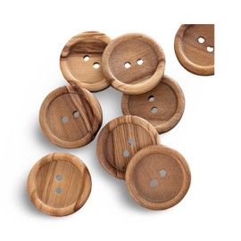 Pack of 10 Flat Real Olive Wood Buttons 2 Holes European Manufacture Visible Grain Raised Edge Natural (25 mm)