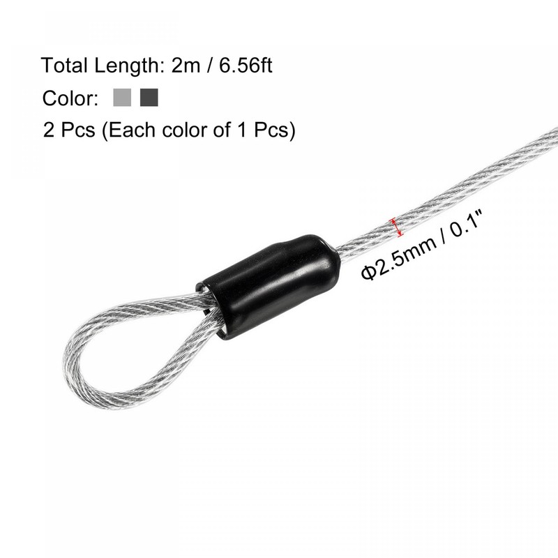 PATIKIL Security Steel Cable 2.5mm x 2m/6.56ft Coated Luggage Lock