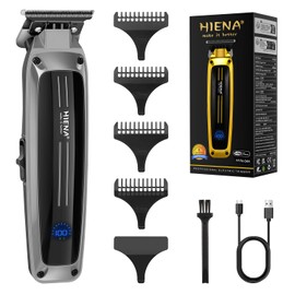 HIENA PRO Professional Electric Hair Trimmer for Men, Cordless Clipper Barber Haircut Tool with USB, Rechargeable T-Blade Precision Beard Trimmer, Perfect Gifts for Men(Gray)