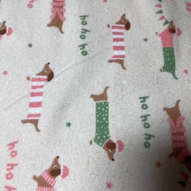 Snuggle 1/2Yd Super Snuggle Flannel Joann Fabric NEW Ho Ho Ho Daschund Dog Christmas Tan