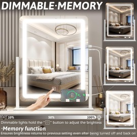 FENNIO Vanity Mirror with Lights 22 Inch- LED Lighted Makeup Mirror,Large Makeup Mirror with Lights,Touch Screen with 3-Color Lighting,Led Mirror Makeup,Dimmable(White)