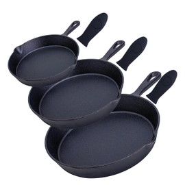 Bruntmor 6, 7.5, 10 Inches Black Pre-Seasoned Cast Iron Frying Pan Set of 3, Oven Safe Cast Iron Skillet, Cast Iron Grill Pan Set, Nonstick Cookware and Bakeware for Casserole Dish