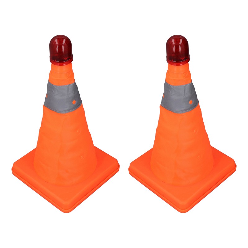 2 Set 30cm Traffic Cones Foldable Reflective Strips Road Safety