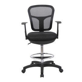 Office Factor Drafting Chair with Foot Ring, Mesh Back Drafting Clerk Stool, Adjustable Height, Removable Arms Swivel Chair for Office and Home