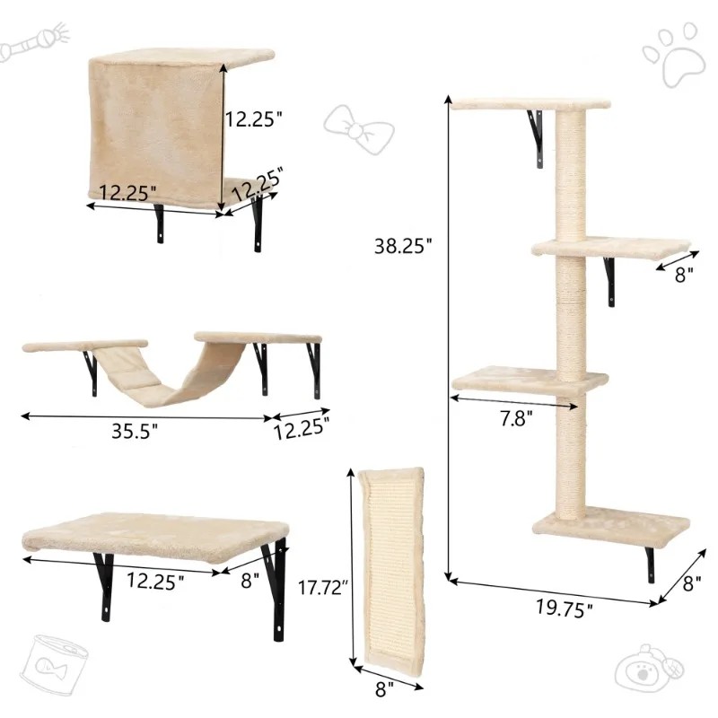 5 Pcs Wall Mounted Cat Climber Set, Floating Cat Shelves