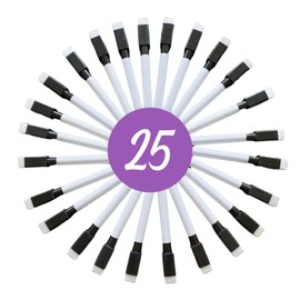 Kitastik 25 Dry Wipe Board Pens and Eraser Built-in White Board Markers Black | Magnetic Dry Wipe Pens Fine | No Plastic Packaging - Boxed White Board Pens and Erasers | Whiteboard Pens black (25)