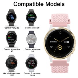Magnetic Braided Watch Band Compatible with Garmin Venu 3S / Vivoactive 4S / Venu 2S / Vivomove 3S, 18mm Replacement Wristband Strap for Garmin Forerunner 255s/265S Smart Watch (Pink Sand)