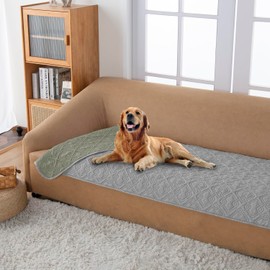 fuguitex Waterproof Dog Bed Cover Dog Blanket for Pet Furniture Bed Couch Sofa Reversible Linen Texture(30"*70",Pea Green+Light Grey)