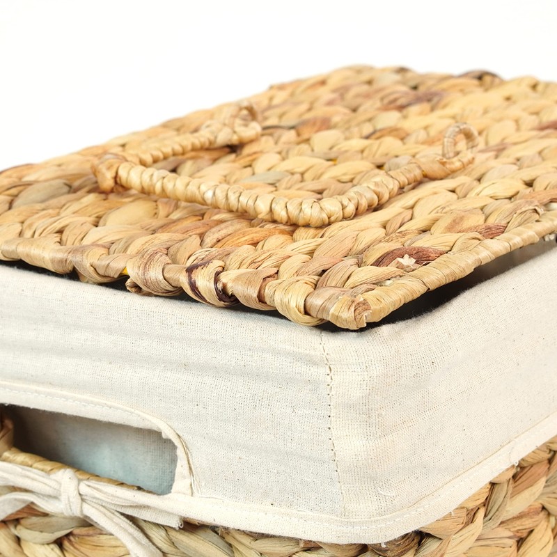 Handmade Rectangular Water Hyacinth Wicker Laundry Hamper with Lid Natural,