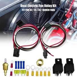 Dual Cooling Fan Relay Kit with Thermostat Temperature Switch 185 on 175 Off 40 Amp Electric Radiator Fan Wiring Kit