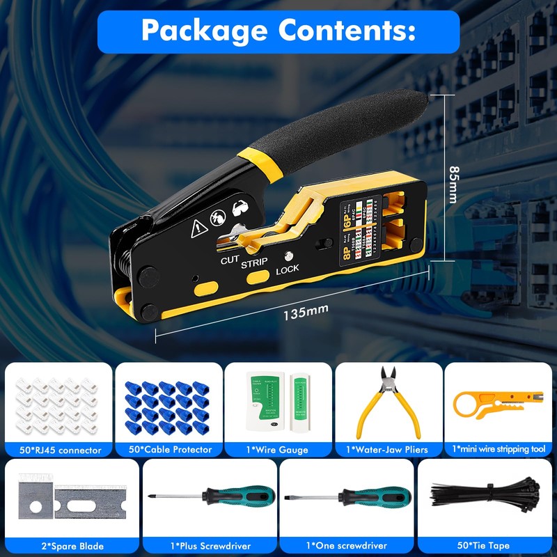 RJ45 Crimp Tool Kit 157PCS, Pass Through Ethernet Crimping Tool,