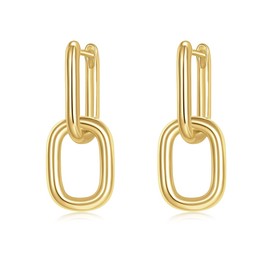 Solande 14K Gold Plated Stud Earrings for Women Simple Dainty Chain Link Dangle Hoops Earrings Two-Toned Rope Dangle Earrings Women Jewelry