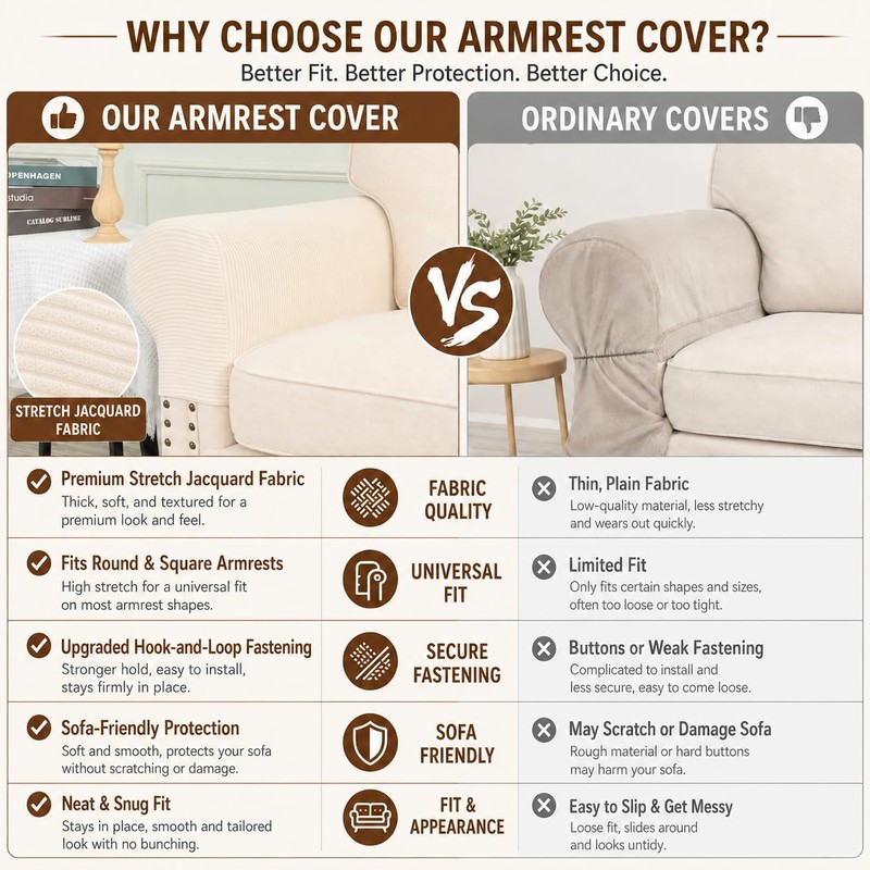 Anti-Slip Sofa Armrest Covers for Couch, Couch Arm Covers Jacquard