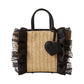 Diana IZ3119 Handbag, Frill, Feminine, Mini Bag, Tote Bag, Shoulder Bag, Black Gauhi Smooth / Beige Zatszaid Dot Tulle